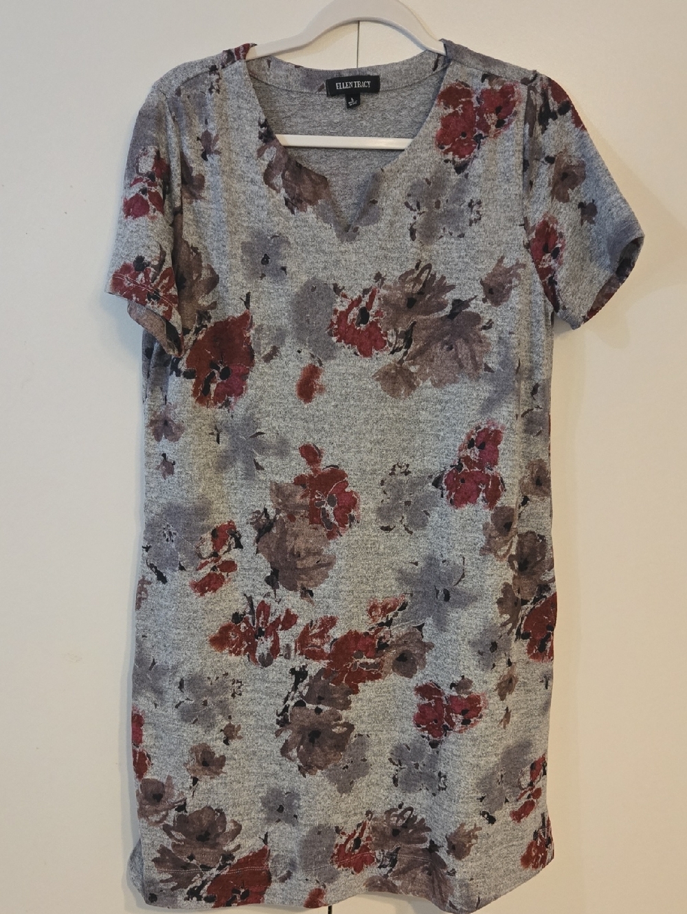 Ellen Tracy Gray Mini Dress with Red Floral Print
